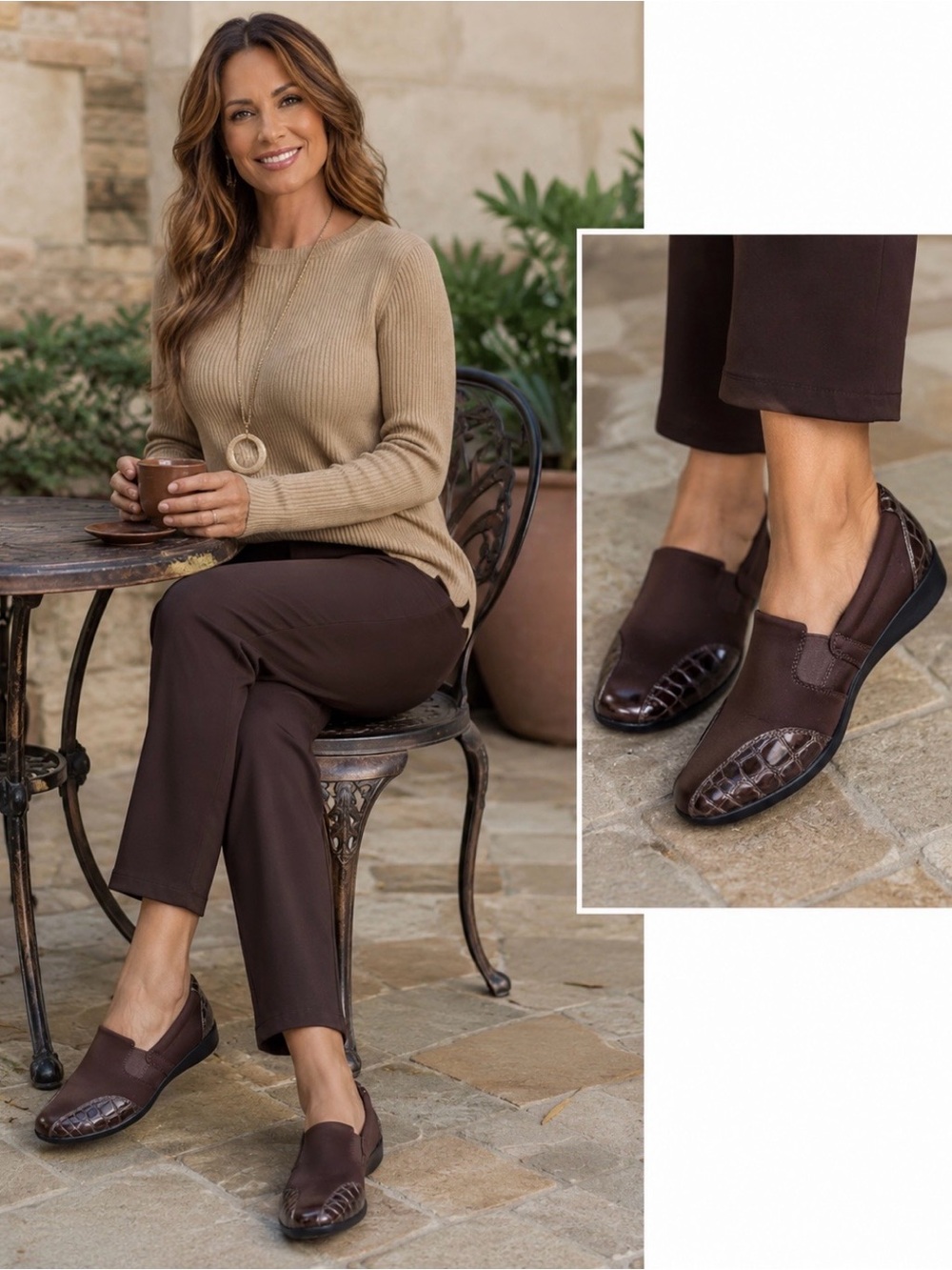 Clark’s brown fabric slip-on shoes